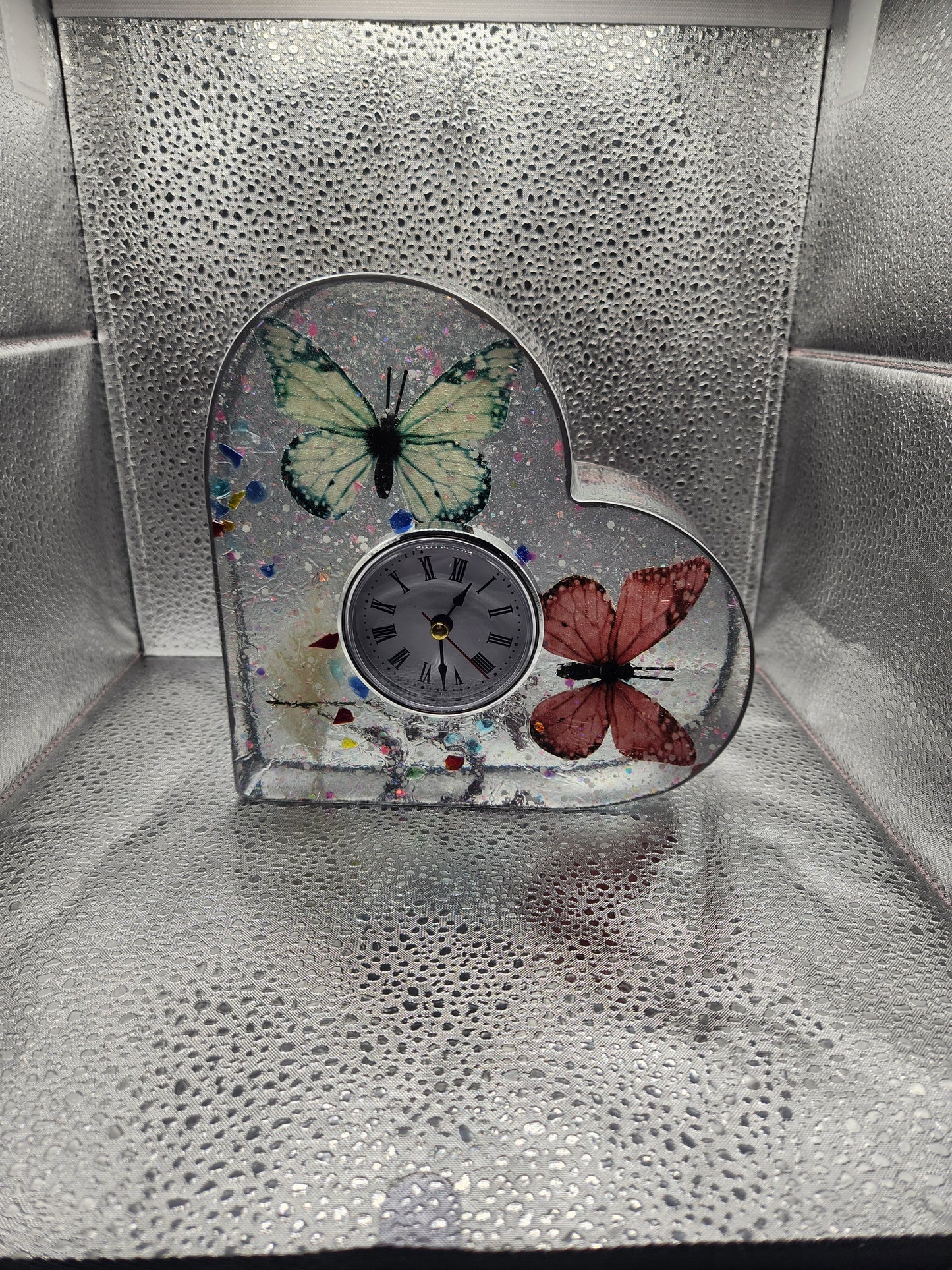 Handmade Butterfly and Flowers Table Clock
