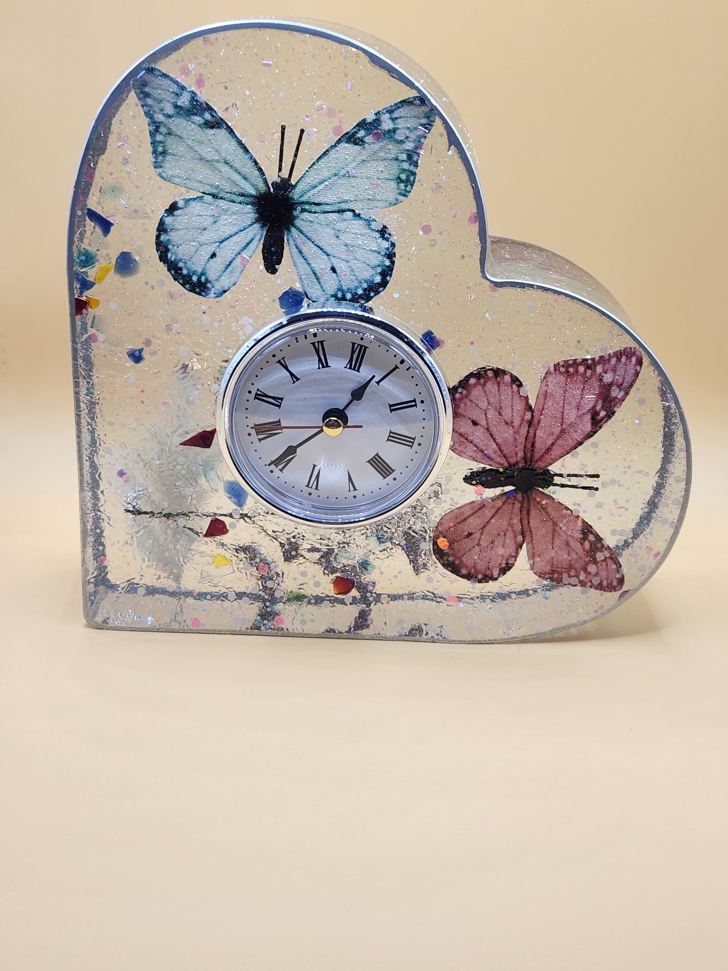 Handmade Butterfly and Flowers Table Clock