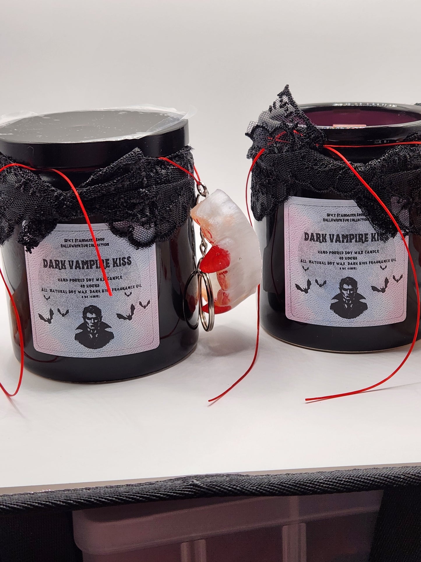 Limited Edition Dark Vampire Kiss Soy Wax 8oz Candle (with Fang Keychain)