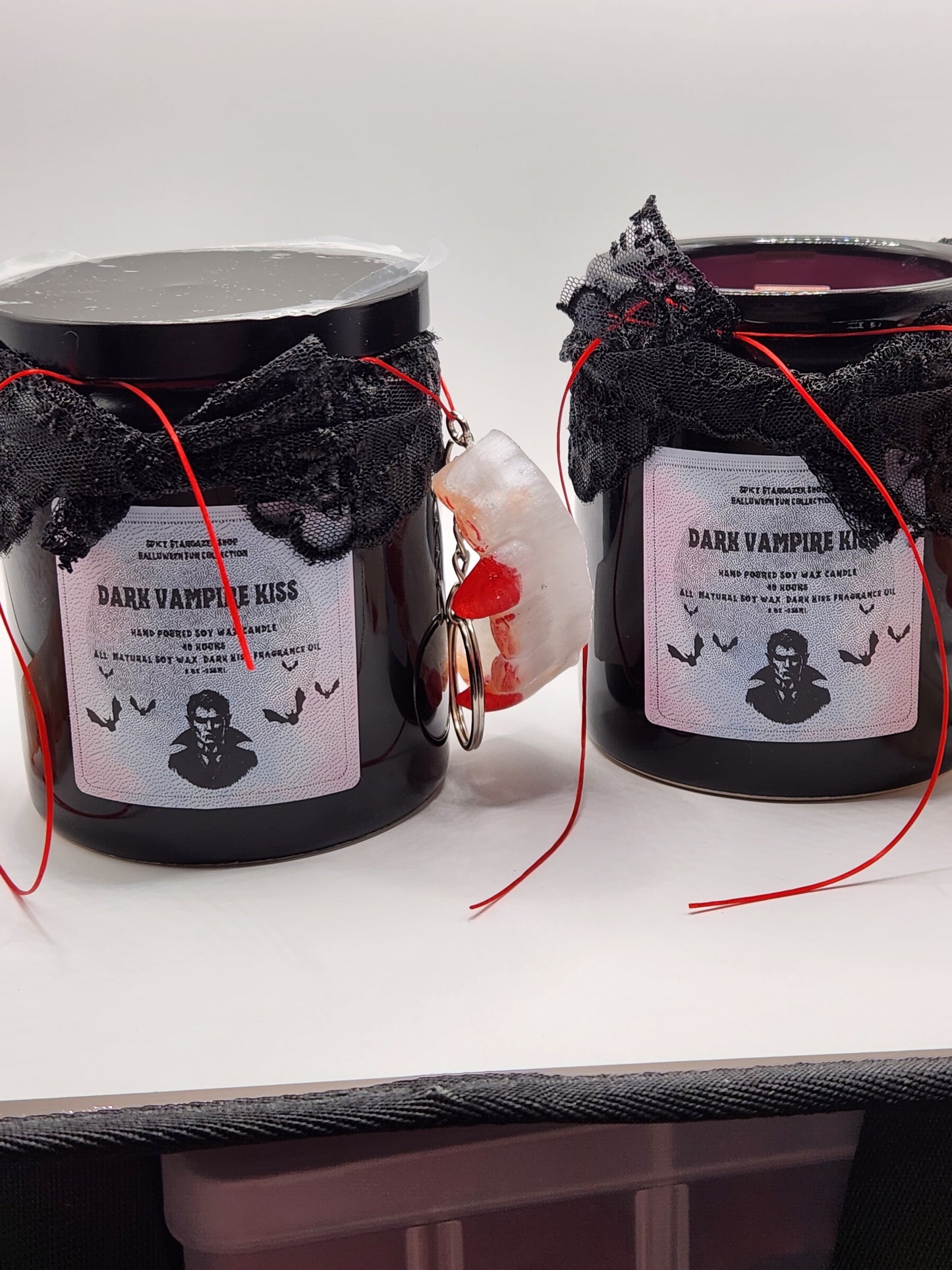 Limited Edition Dark Vampire Kiss Soy Wax 8oz Candle (with Fang Keychain)
