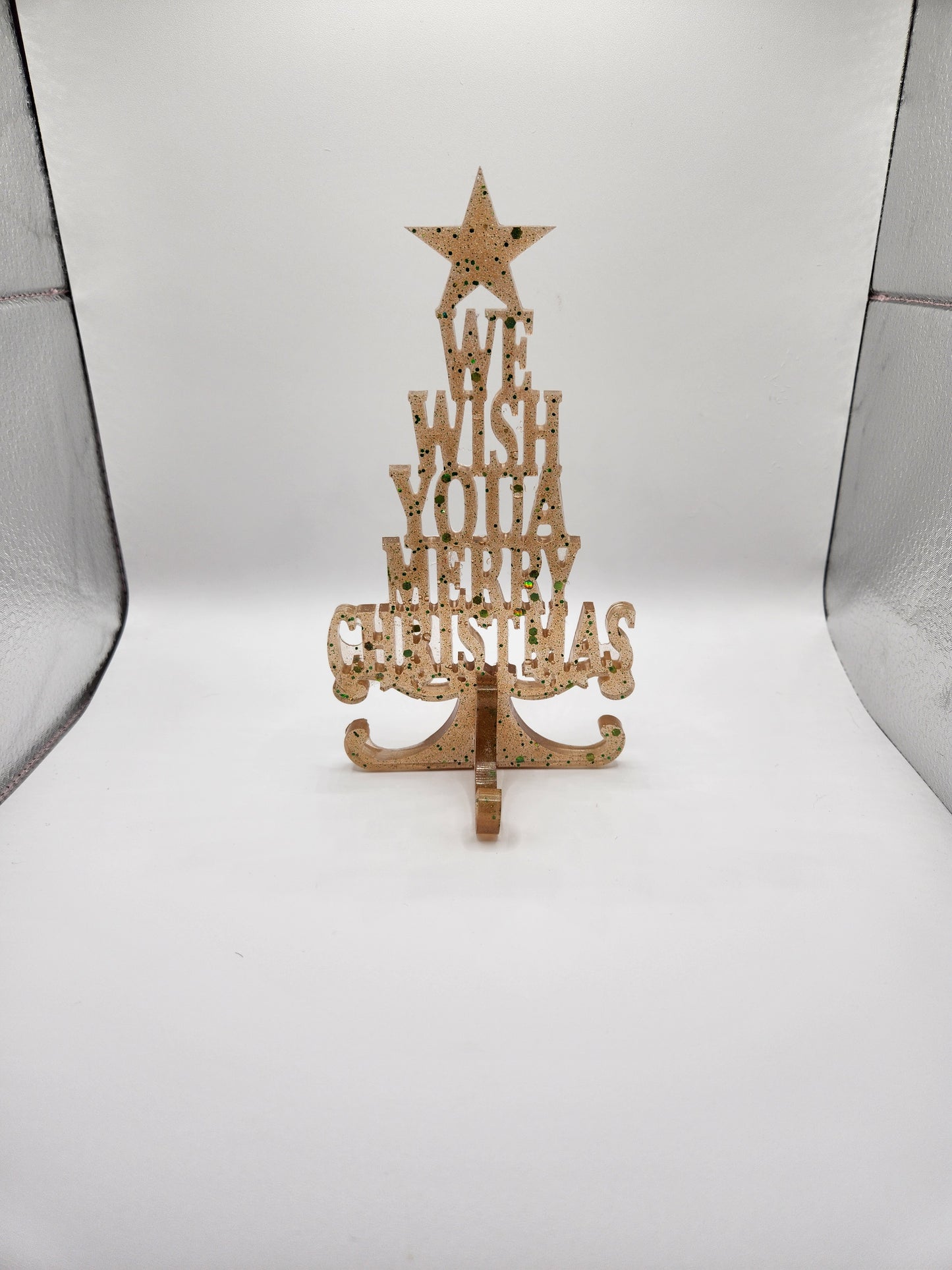 Handmade Resin "We Wish You Merry Christmas" Tabletop Tree