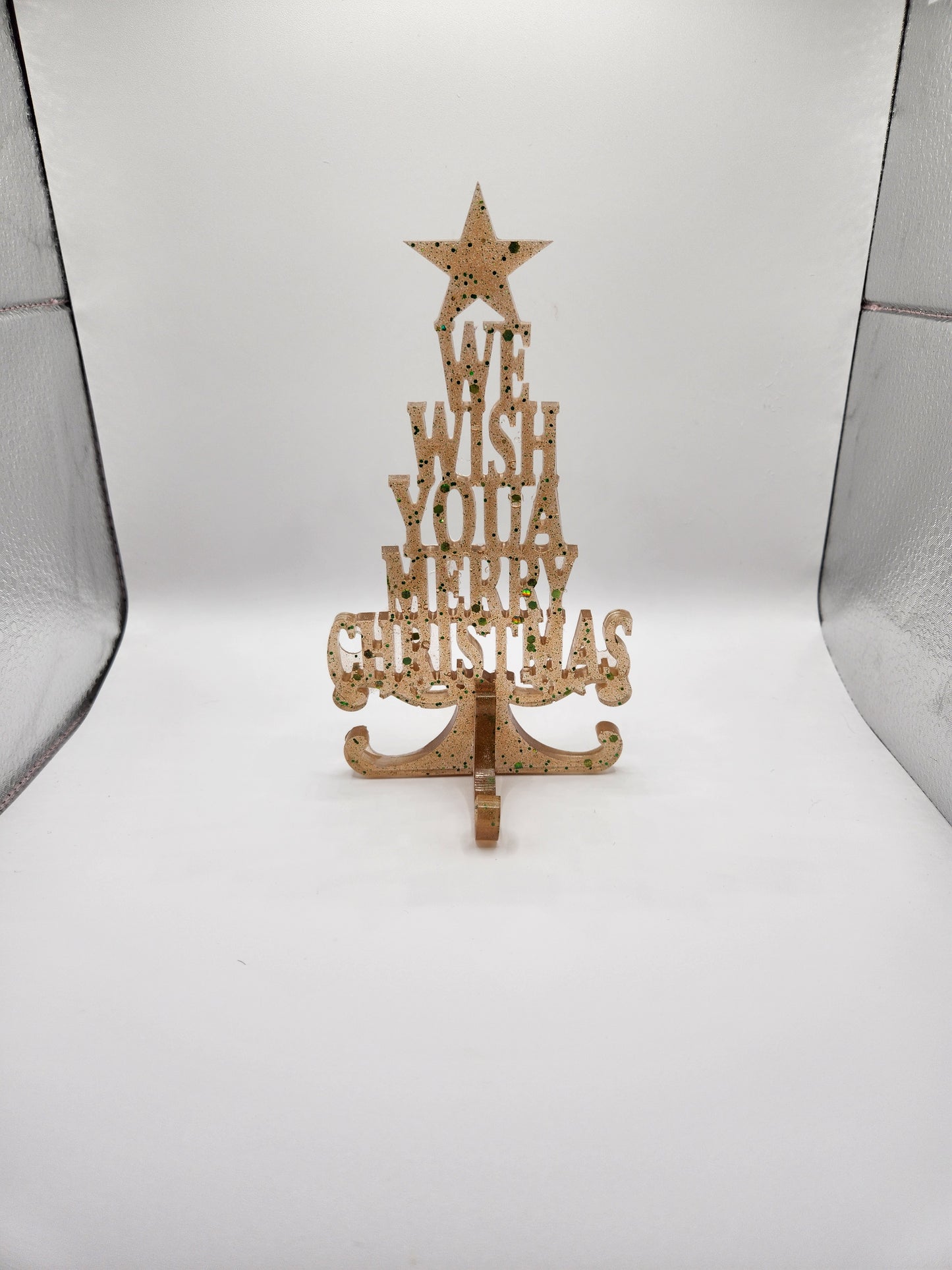 Handmade Resin "We Wish You Merry Christmas" Tabletop Tree