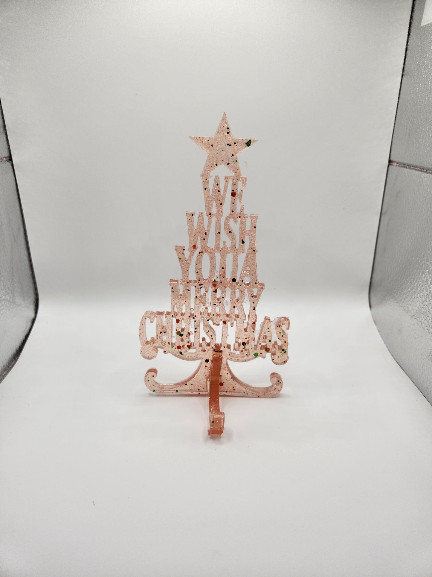 Handmade Resin "We Wish You Merry Christmas" Tabletop Tree