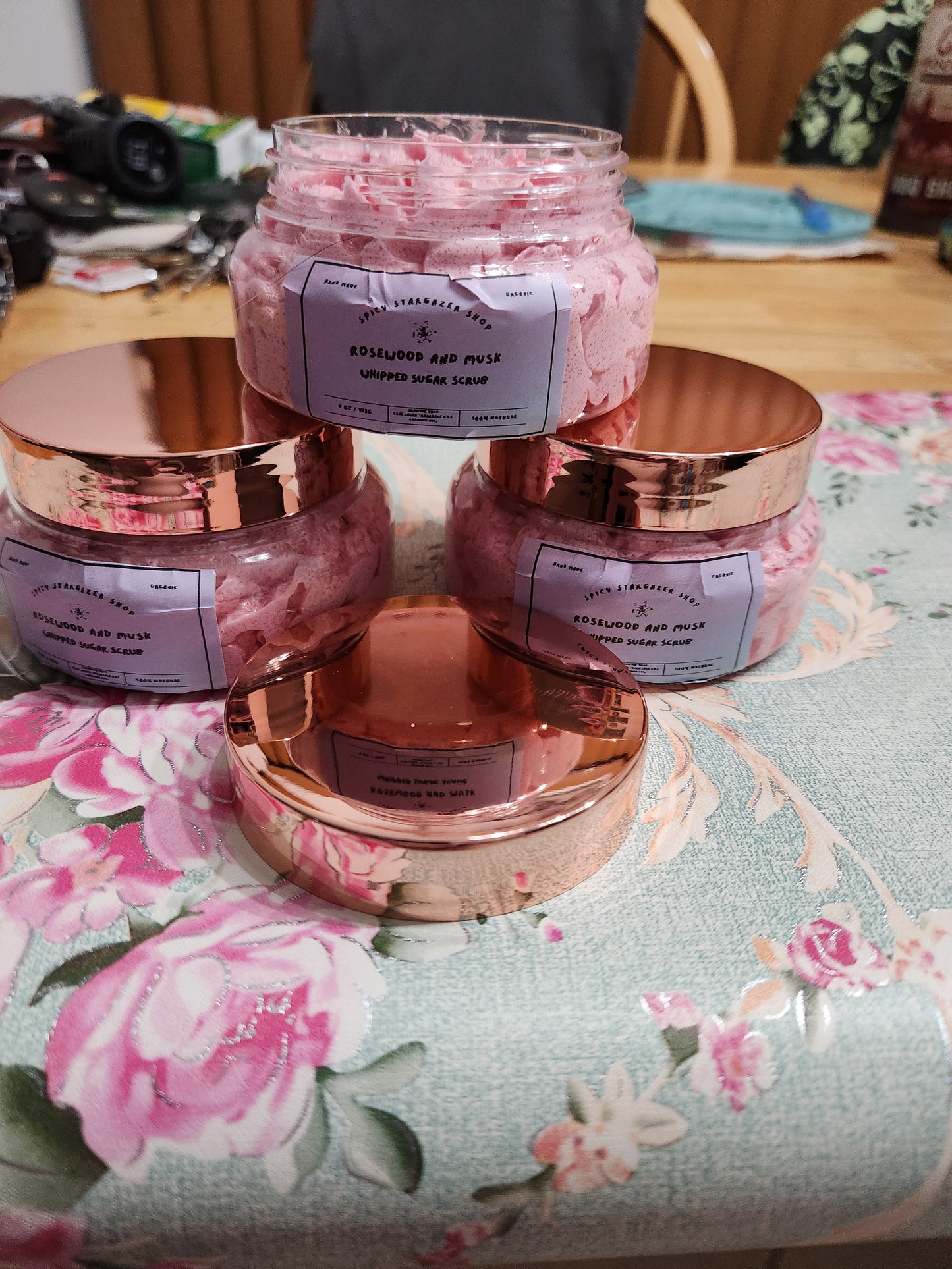 Handmade All-Natural Rosewood and Musk Whipped Sugar Scrub 4oz