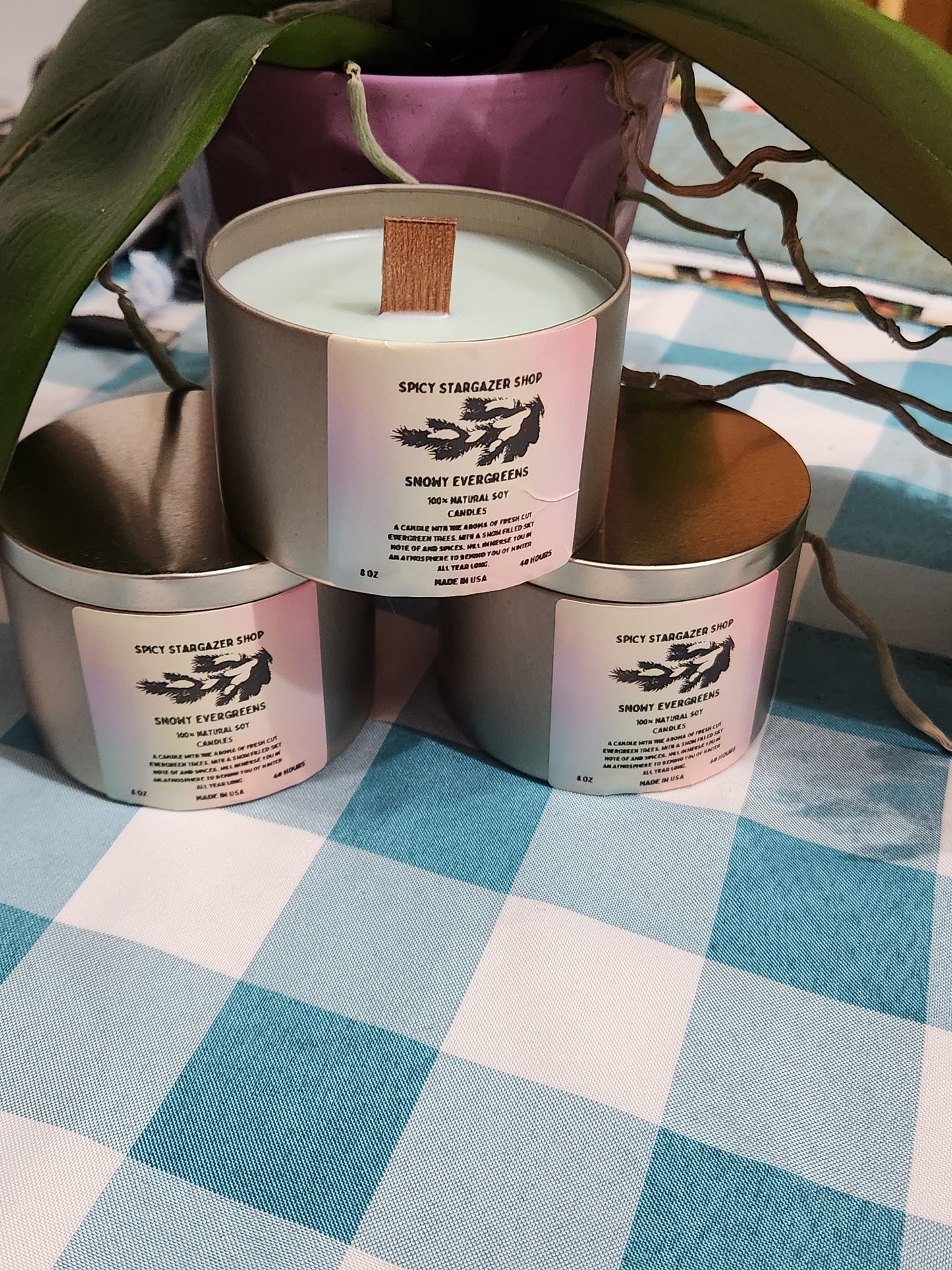 Snowy Evergreen All-Natural Soy Wax 8oz. Scented Candle Tin