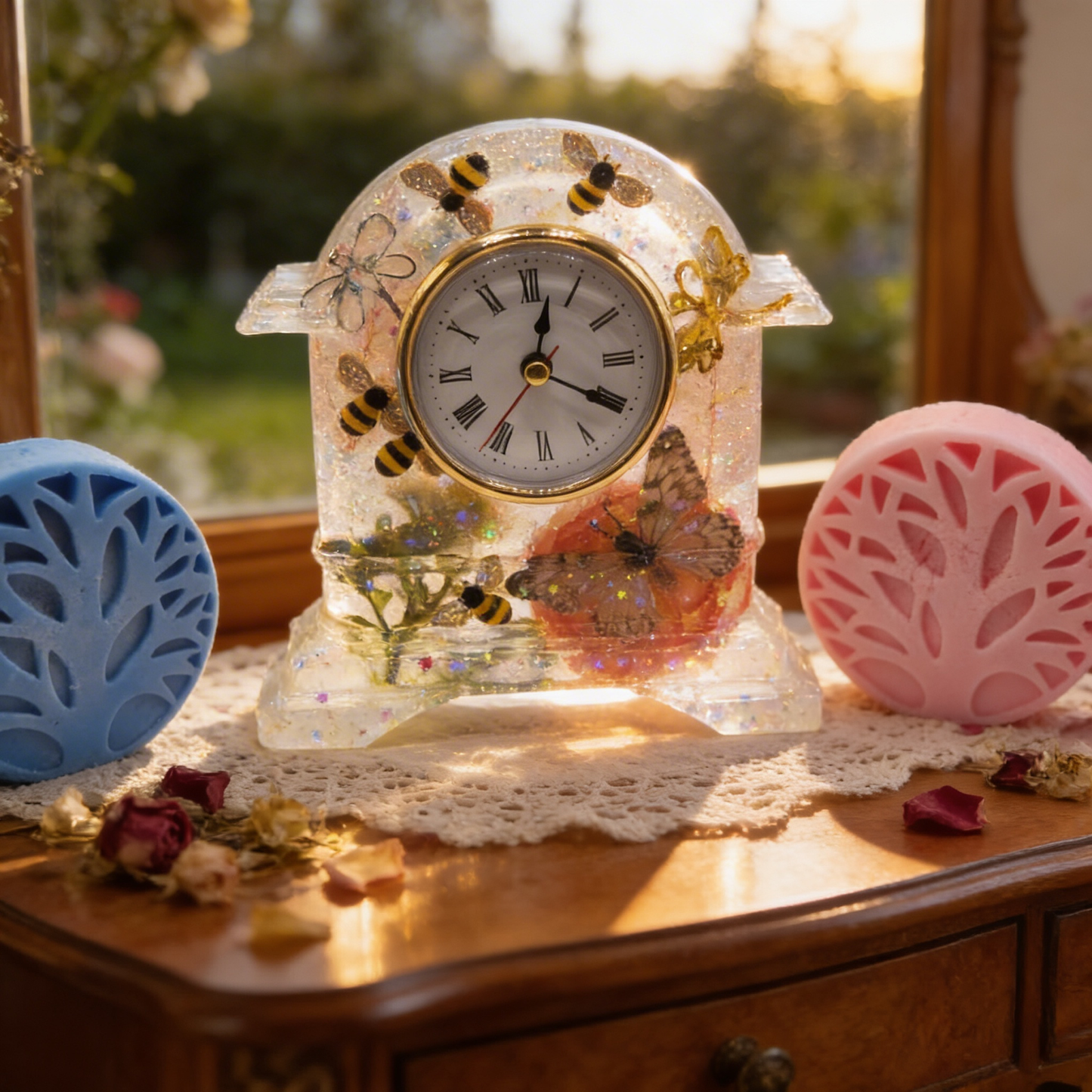 Dragonfly and Butterfly Mantle Clock