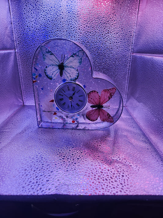 Handmade Butterfly and Flowers Table Clock