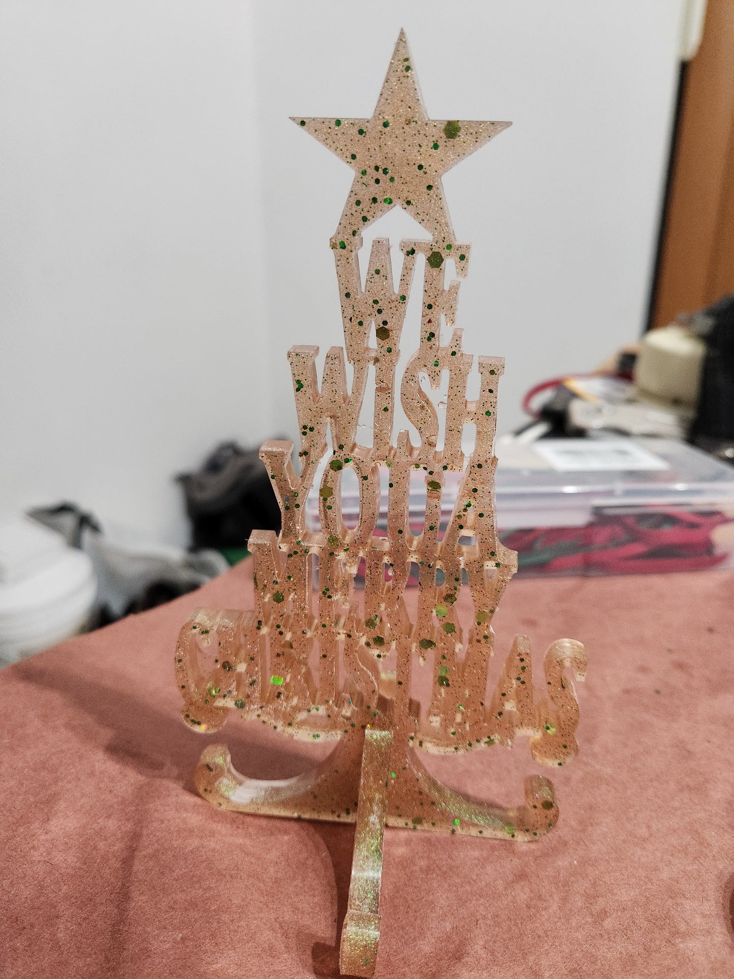Handmade Resin "We Wish You Merry Christmas" Tabletop Tree
