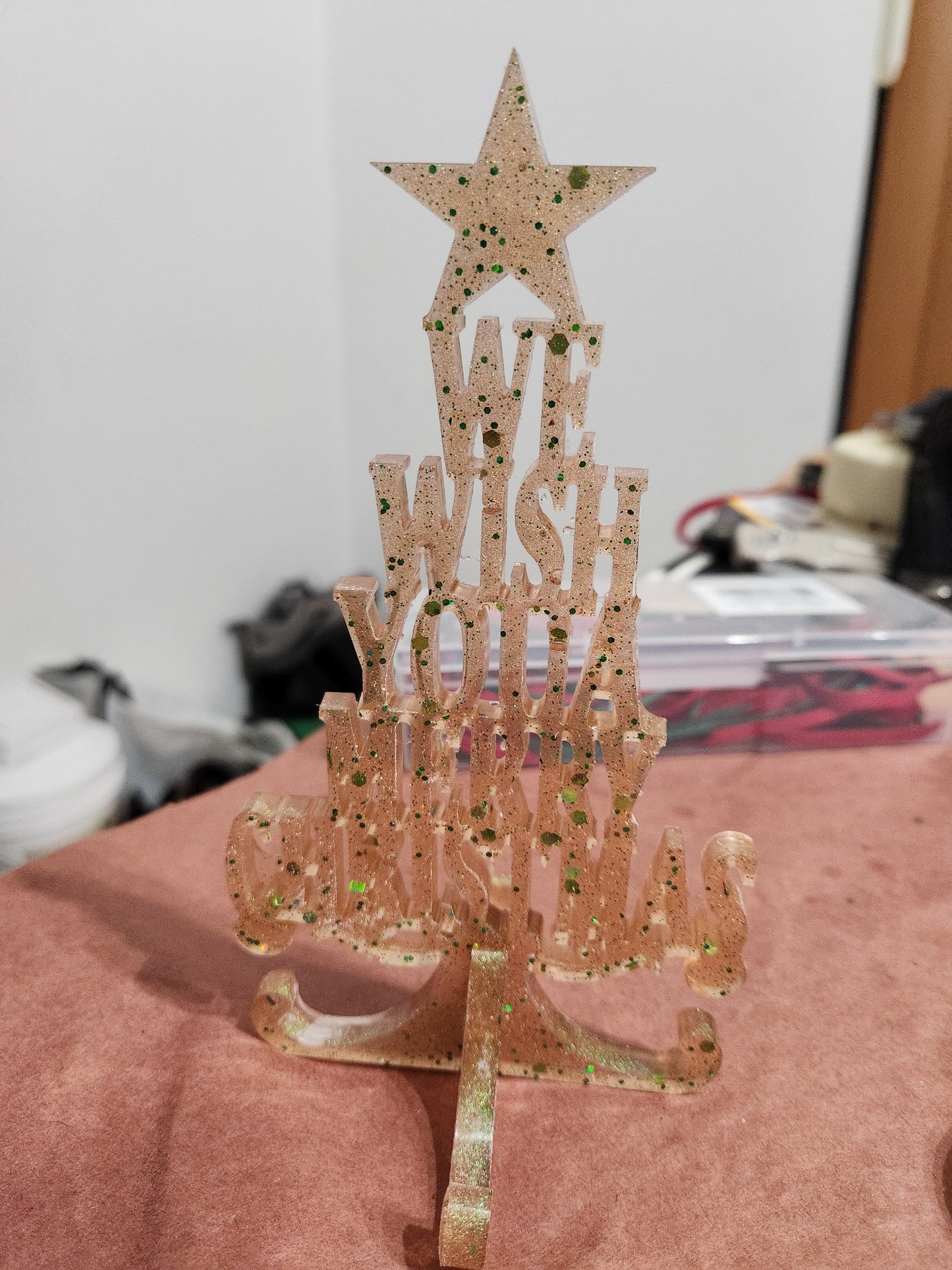 Handmade Resin "We Wish You Merry Christmas" Tabletop Tree