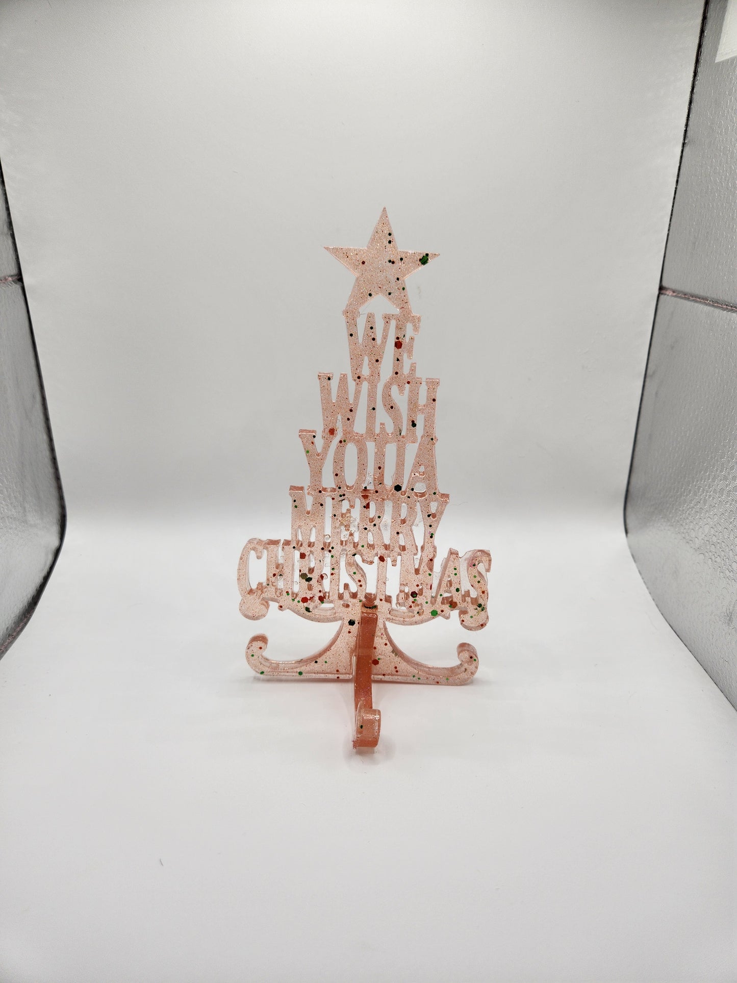 Handmade Resin "We Wish You Merry Christmas" Tabletop Tree