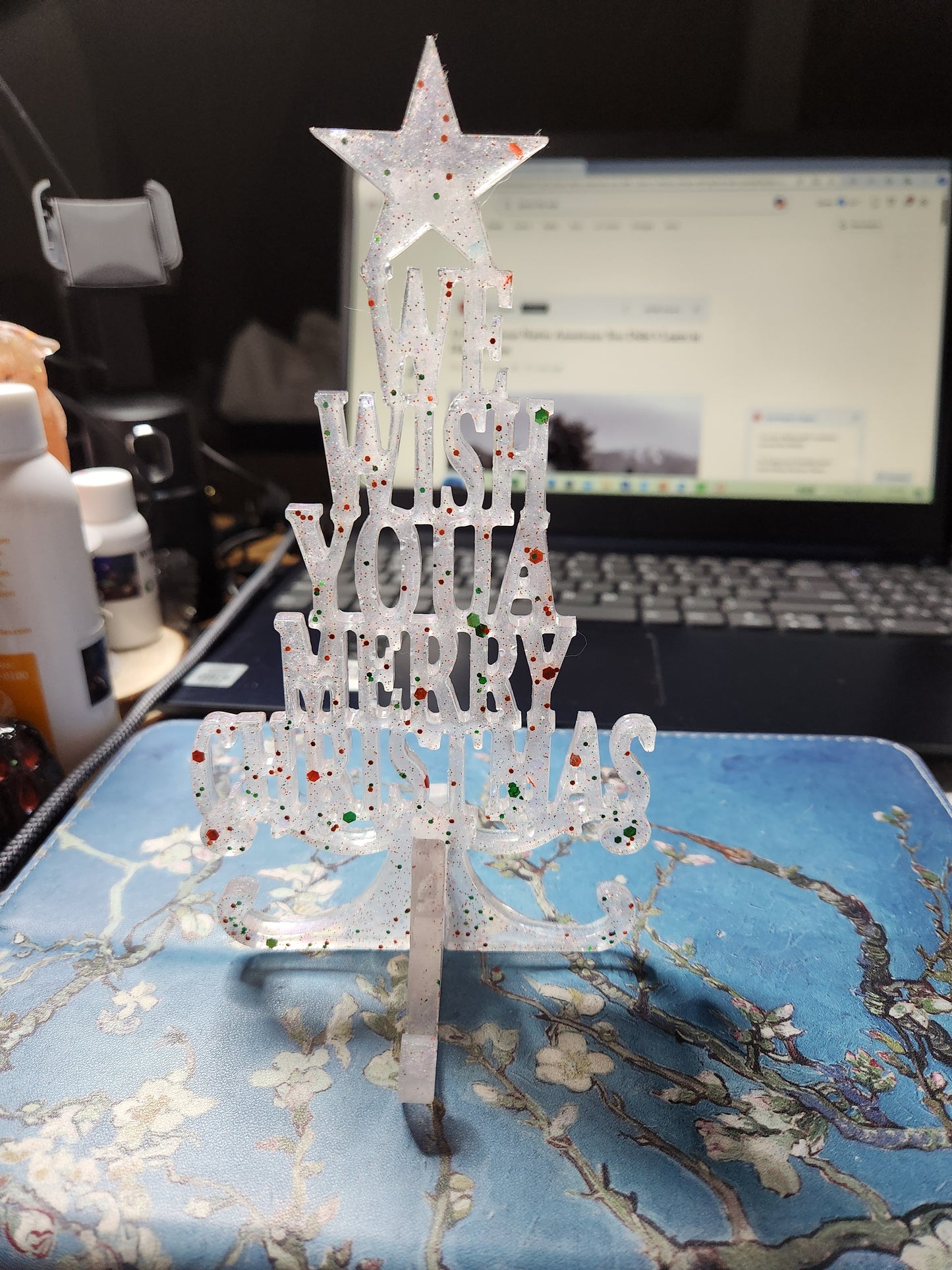 Handmade Resin "We Wish You Merry Christmas" Tabletop Tree