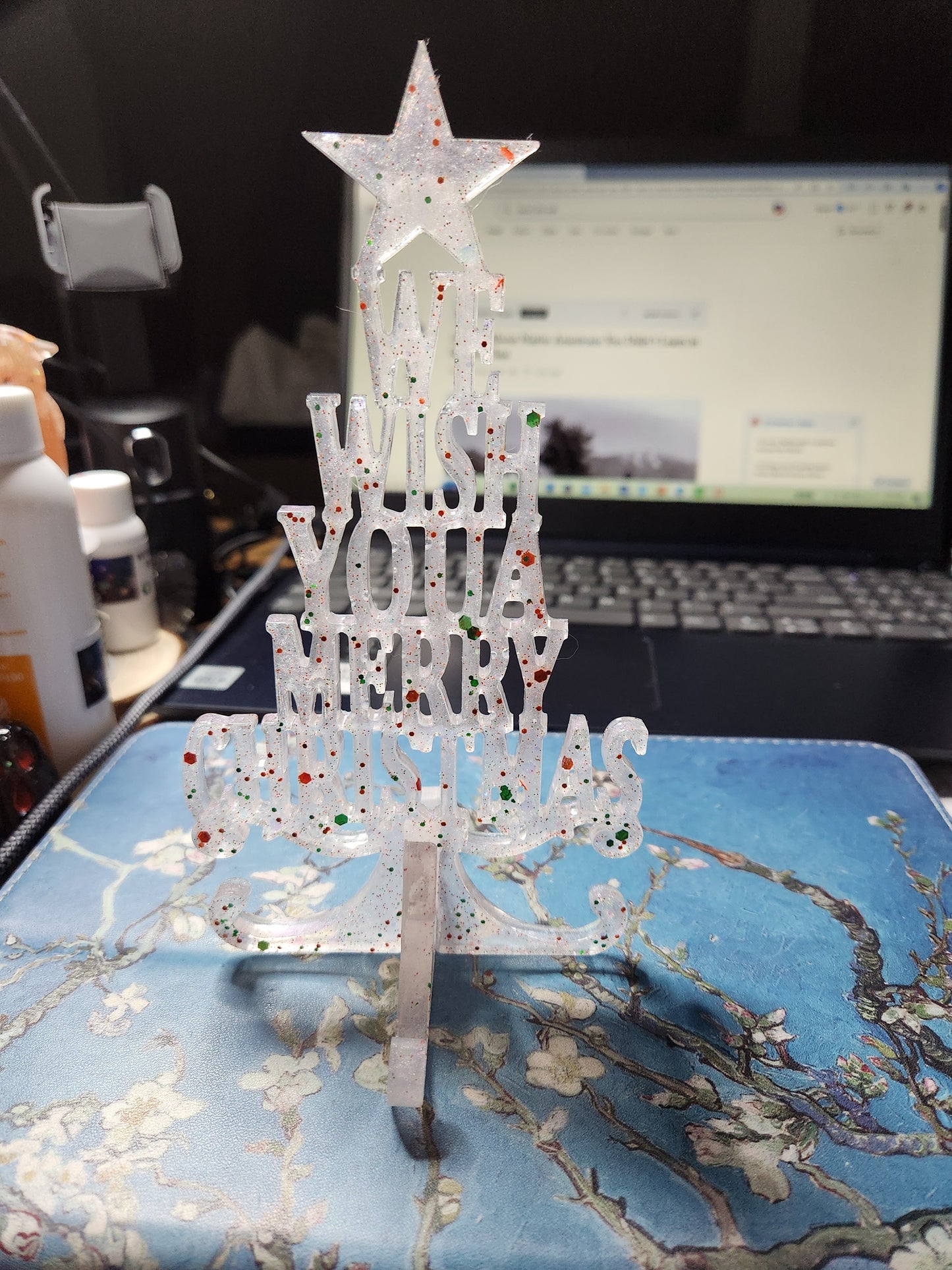 Handmade Resin "We Wish You Merry Christmas" Tabletop Tree