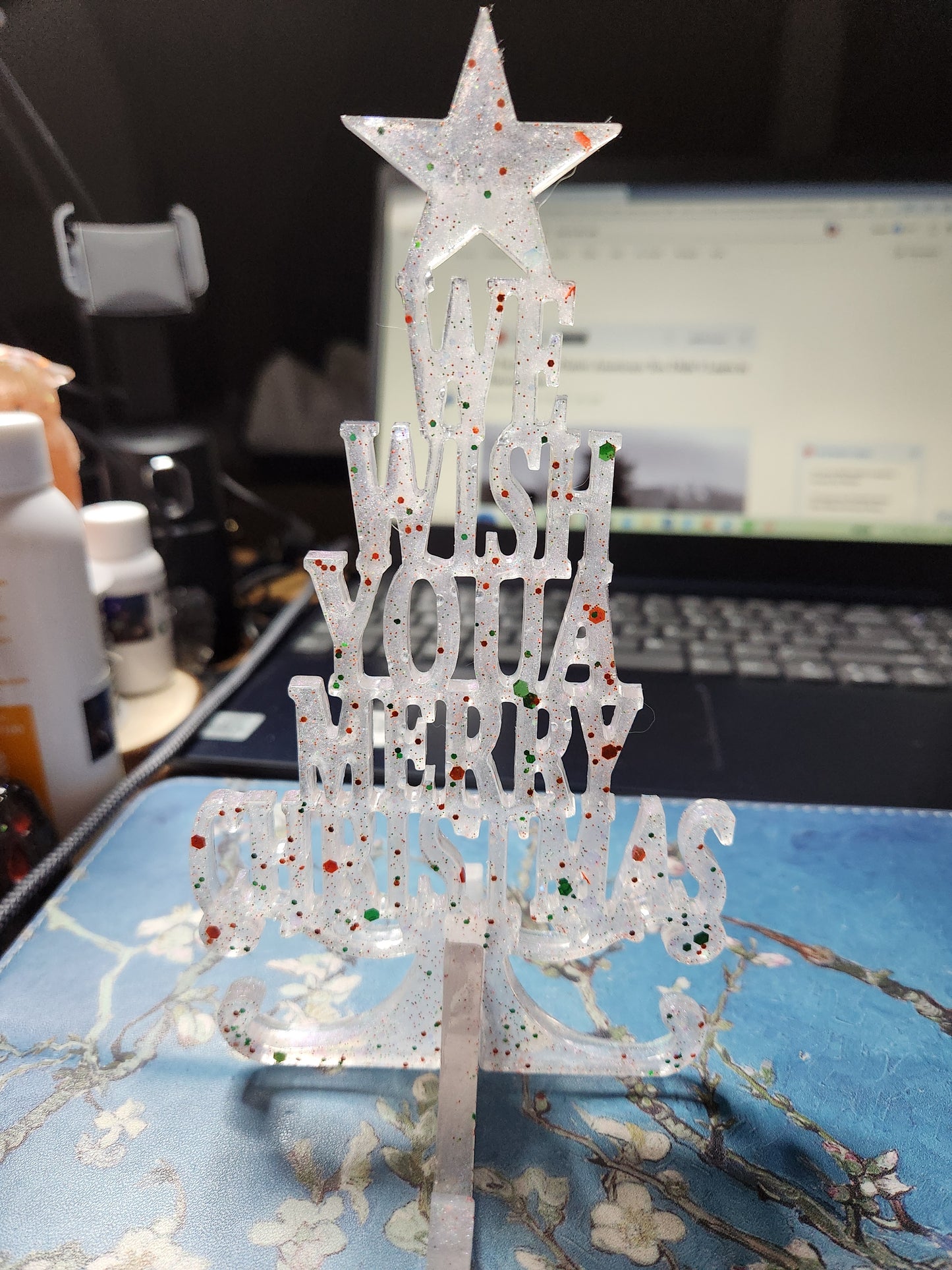 Handmade Resin "We Wish You Merry Christmas" Tabletop Tree