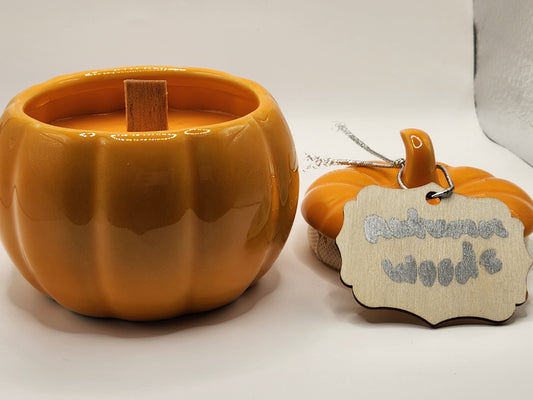 Limited Edition Autumn Woods Scented Soy Wax Candle  Pumpkin Shape Jar 7oz.