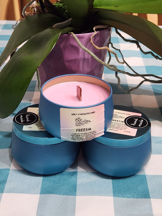 Freesia Wood Wick 8oz. Soy Wax Candle Tin