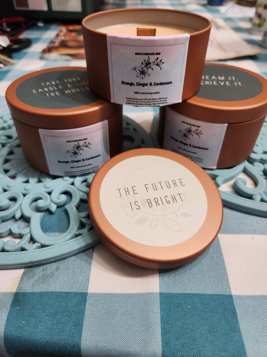 ORANGE, GINGER AND CARDAMOM  8 oz. Woodwick Soy Wax Candle Tins