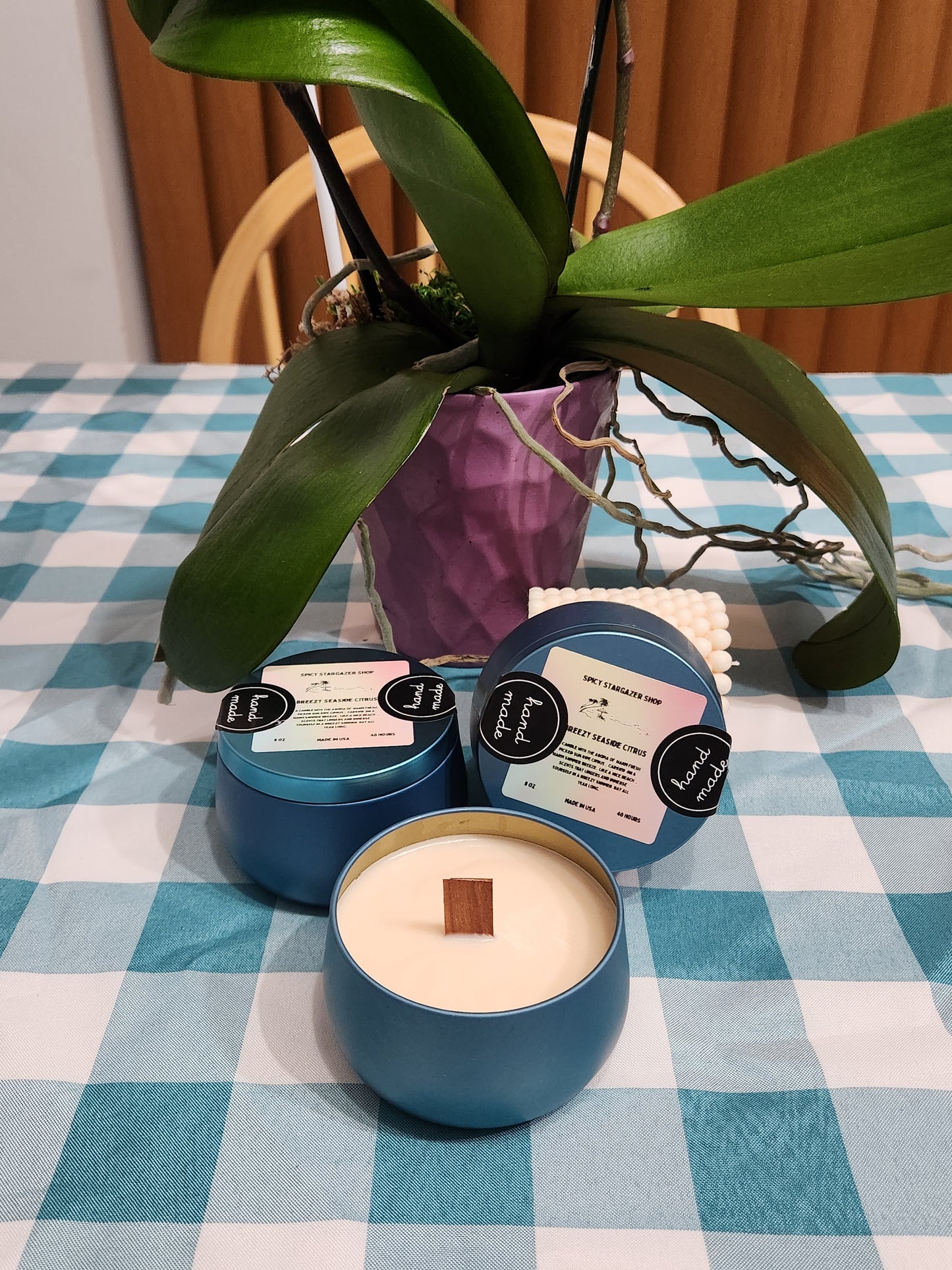 Breezy Seaside Citrus 8oz. Wood Wicks All-Natural Soy Wax Candle Tins