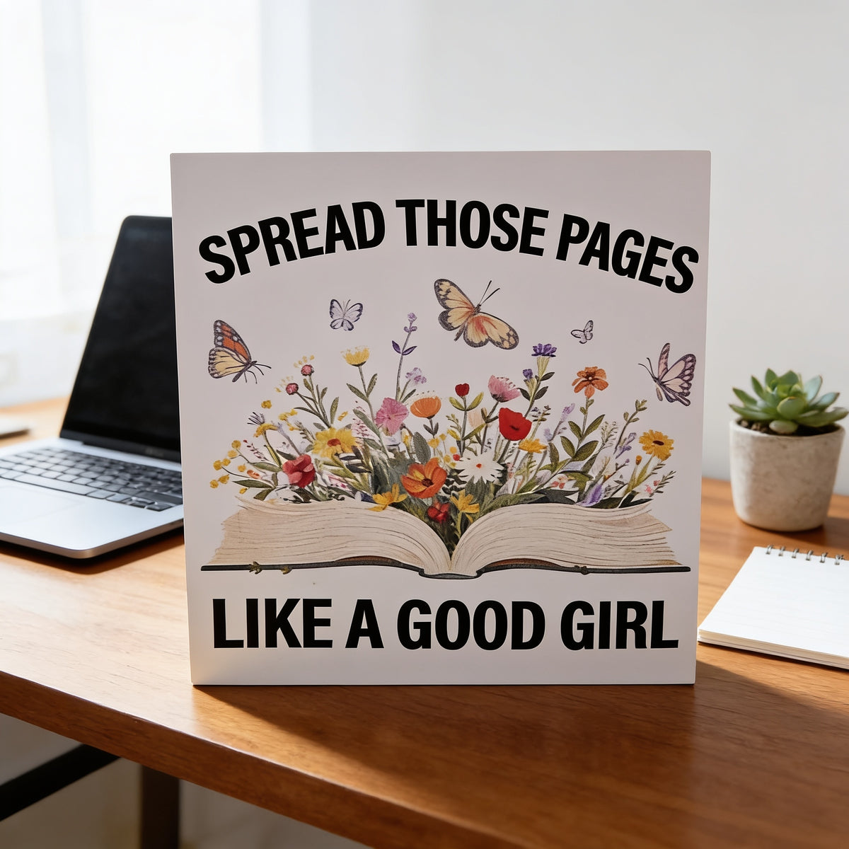 Wooden Bookish Theme Bookcase Decor- Spread Those Pages Like A Good Girl