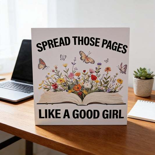 Wooden Bookish Theme Bookcase Decor- Spread Those Pages Like A Good Girl