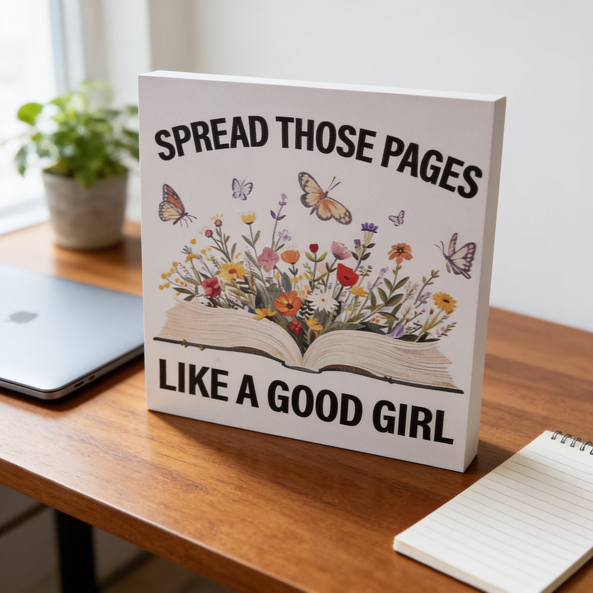Wooden Bookish Theme Bookcase Decor- Spread Those Pages Like A Good Girl