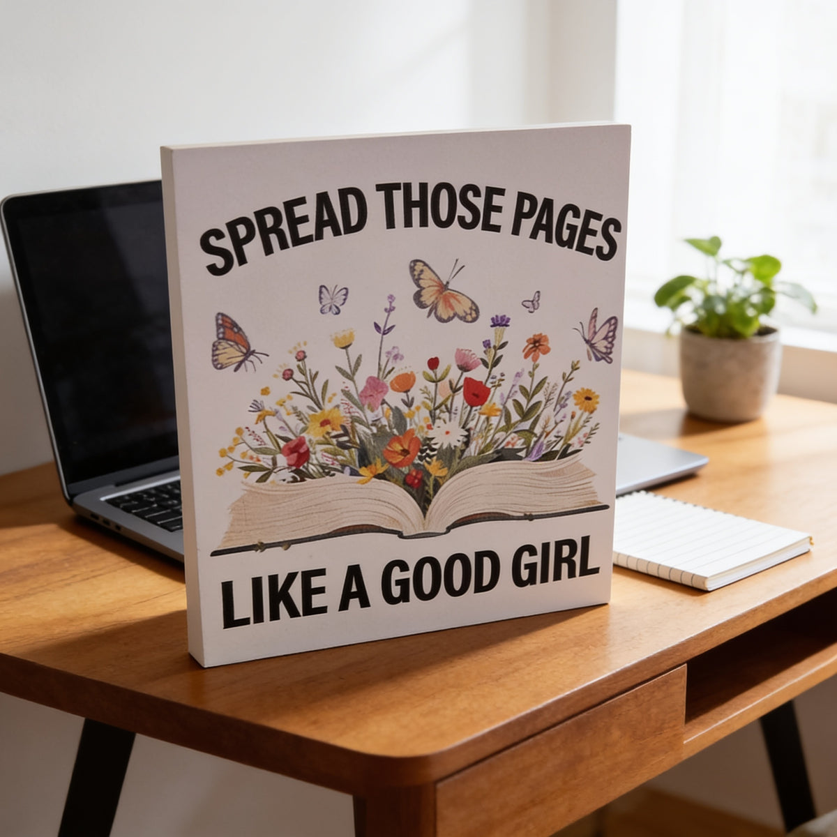 Wooden Bookish Theme Bookcase Decor- Spread Those Pages Like A Good Girl
