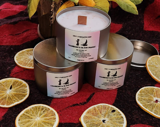 Cranberry & Blood Orange 8 oz Wood Wicks Soy Wax Candle Tins